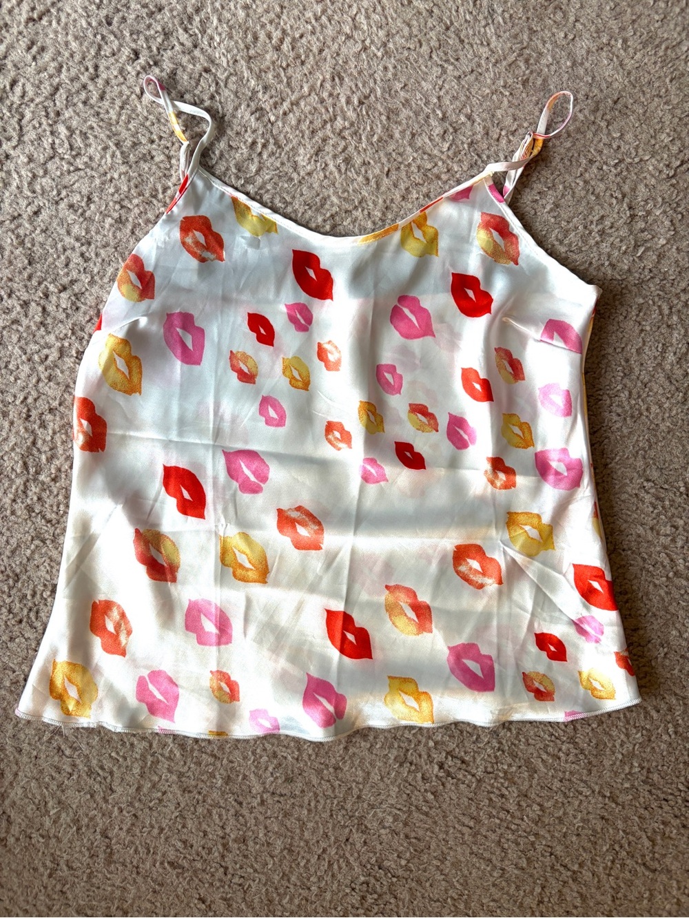 Y2K-Style Colorful Kisses Satin Lingerie Tank Top